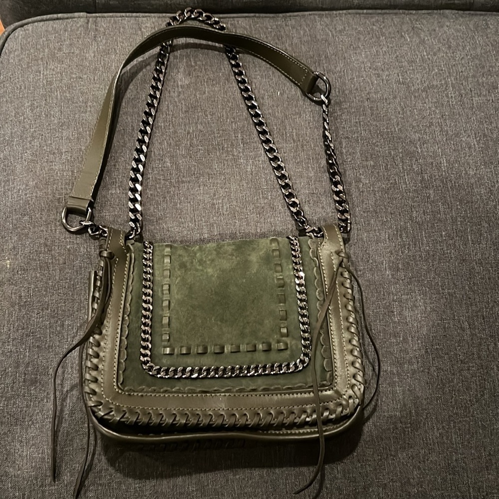 Zara olive green vegan suede and leather bag